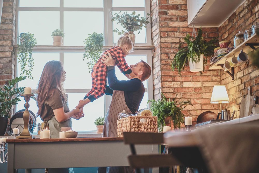 Family enjoying quality time together in their eco-friendly home.