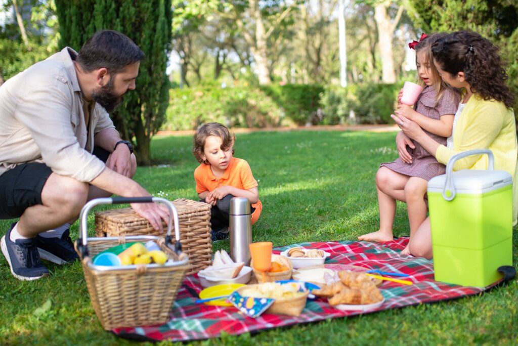 family on a picnic in a park