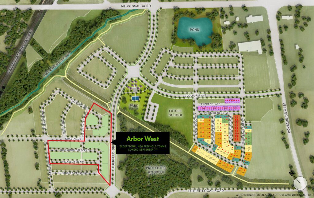 3D Rendering Map of Arbor West Townhomes Preconstruction Site in Brampton